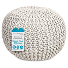 BIRDROCK HOME Round Pouf Ottoman | Cotton Braided Foot Stool with Bean Bag Filling | Boho Foot Rest for Living Room & Bedroom | Compact & Comfortable Seating Lightweight & Soft | Natural