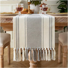 Caflife Boho Table Runner Grey Stripe for Modern Farmhouse Coffee Table Decor Rustic Woven Runner with Handcrafted Tassels for Home Dining Table décor 13 x 108 Inch Long