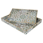 MAONAME Rectangular Decorative Tray Modern Bohemian Serving Tray with Handles Marbling Plastic Tray for Ottoman Coffee Table Tray for Living Room Home Decor Set of 2