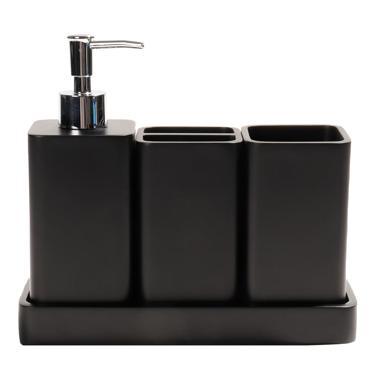 YMXYJM Bathroom Accessories Set 4 Pcs Bathroom Accessory Set Soap Dispenser Toothbrush Holder Qtip Holder Set Bathroom Sets Complete Bathroom Sink Set for Modern Home Decor Black