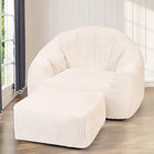 Cidludto Bean Bag Chair with Ottoman Oversized Comfy Reading Chairs for Adults with Filling Large Beanbag Chairs with Filler Included with Armrests Plush Bean Bag Lounger Cozy Sofa for Reading，White
