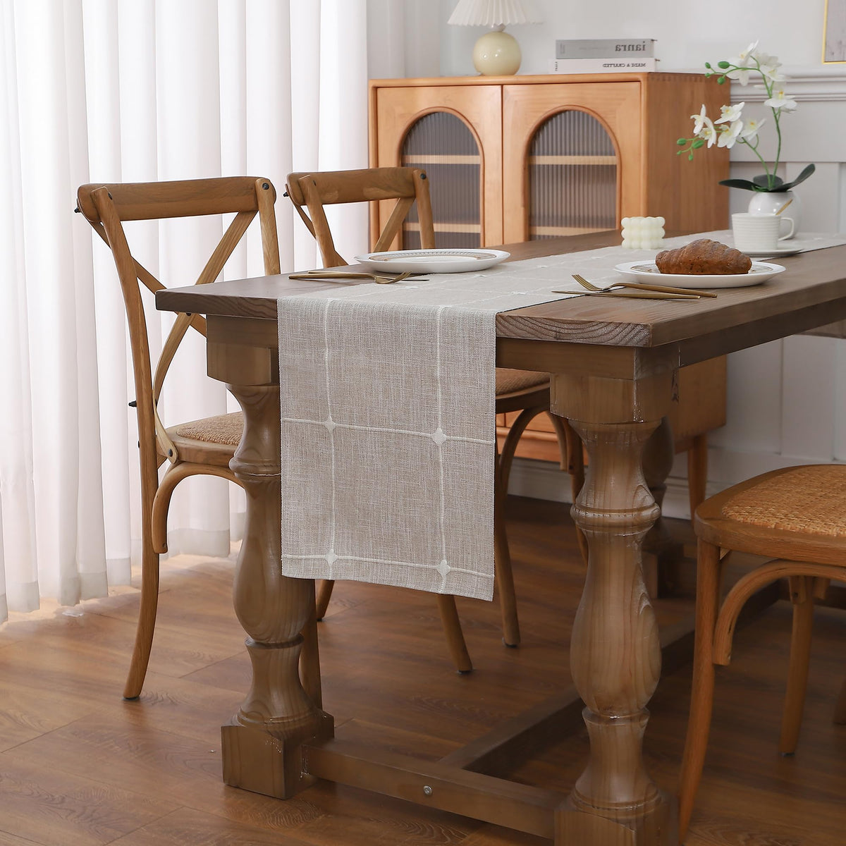 Gernaice Boho Table Runner Modern Plaid Cotton Linen Farmhouse Table Runners for Holiday Wedding Dining Living Room Bedroom Home Decor 72" L X 13" W Brown