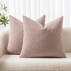 Woaboy Pack of 2 Boucle Throw Pillow Covers Textured Square Decorative Pillowcases Accent Solid Cushion Covers Home Decor for Sofa Couch Living Room Home Decor 20x20 Inch Pink
