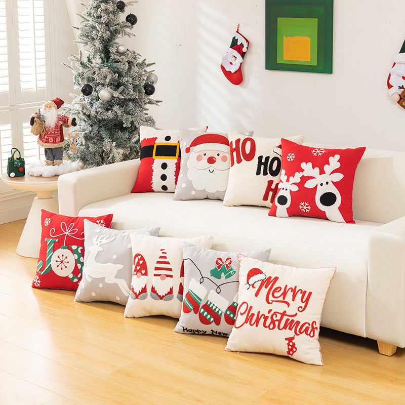 Christmas Embroidered Pillow Cover for Home Decor
