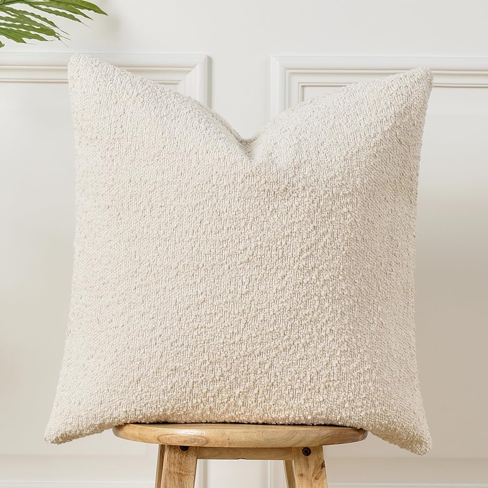 Sunkifover Textured Boucle Throw Pillow Cover 20x20 Inch Striped Solid Pillow Cases Cozy Soft Decorative Modern Cushion Case for Chair Sofa Bedroom Living Room Home Decor Cream