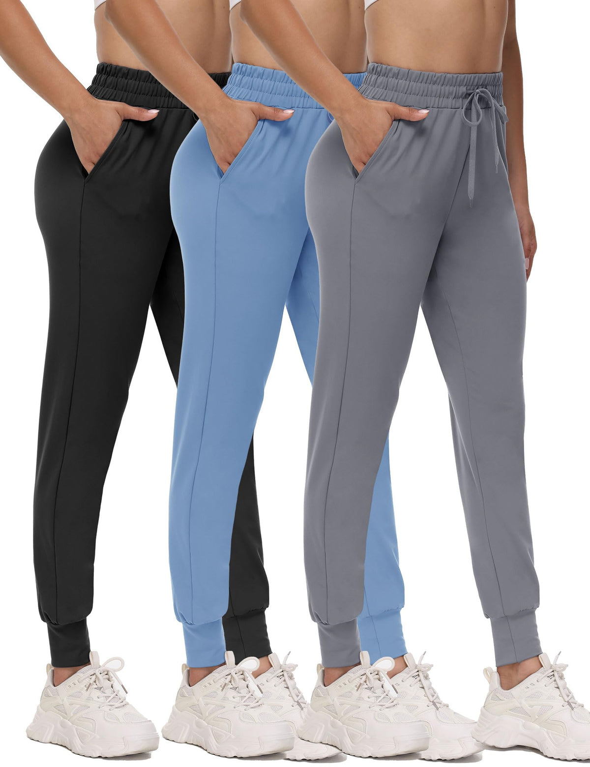Showitty 3 Pack Joggers for Women - Black Sweatpants with Pockets Plus Size Comfy Lounge Yoga Pants (S-5XL)