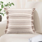 Virexen Boho Throw Pillow Covers 18x18 Beige and Brown Pillow Covers with Fringe Striped Textured Pillow Case Farmhouse Decorative Pillow Covers for Couch Sofa(No Pillow Insert 1PC)
