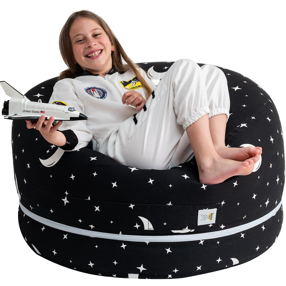Stuffed Animal Storage Bean Bag Chair Cover for Kids & Adults | Washable XL Stuffie Seat | 100% Cotton | Pouf Organizer for Plush Toys Linens Quilts & Pillows | Starry Night