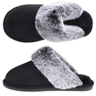 VANSARTO Womens Comfy Faux Fur Scuff Slippers Micro Suede Memory Foam Slip on Fuzzy Slide House Shoes Anti-Skid Sole Black Size 11-12