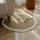 Round Cotton Mat with Braided Tassels for Home Decor