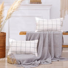 CARRIE HOME Boho Plaid Lumbar Pillow Covers 12x20 Set of 2 Cream and Black Checkered Decorative Throw Pillows Modern Farmhouse Decor for Living Room Couch and Sofa