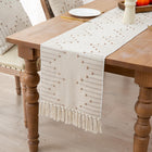 Zkanac Table Runner 60 Inches Long Boho Style with Handmade Tassels 70% Cotton & 30% Linen Modern Farmhouse Home Decor for Living Room (Beige Taupe 12x60 Inch)