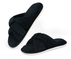 RYIDA Memory Foam House Slippes for Woman Comfy Open Toe Womens Bedroom House Shoes Cross Band Slippers with Bow for Indoor and Outdoor Gift for Women Ladies and Girls Black Size 8-9