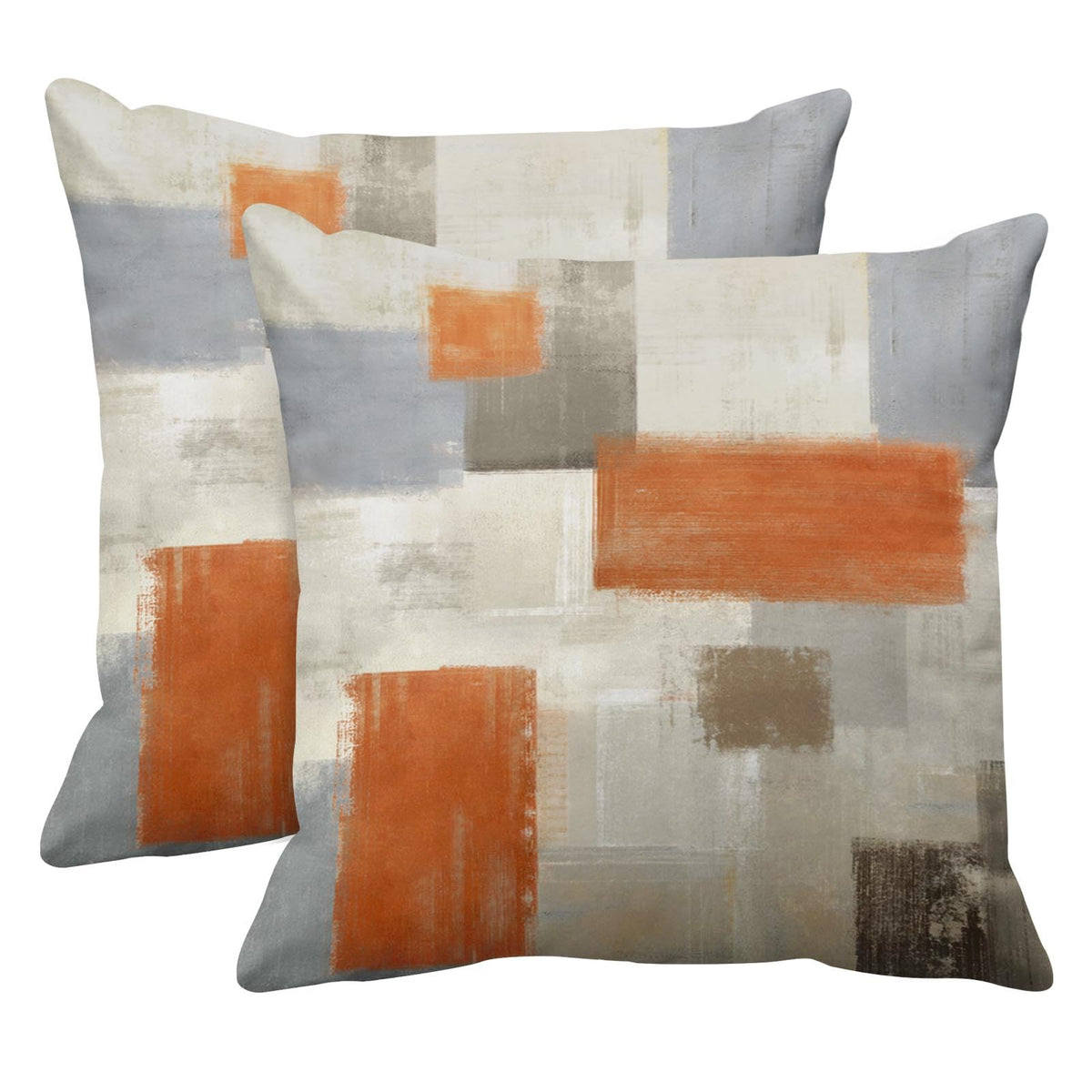 Emvency Set of 2 Orange Beige and Grey Throw Pillow Covers Modern Abstract Painting Decorative Pillow Cases Home Decor Standard Square 20x20 Inches Pillowcases