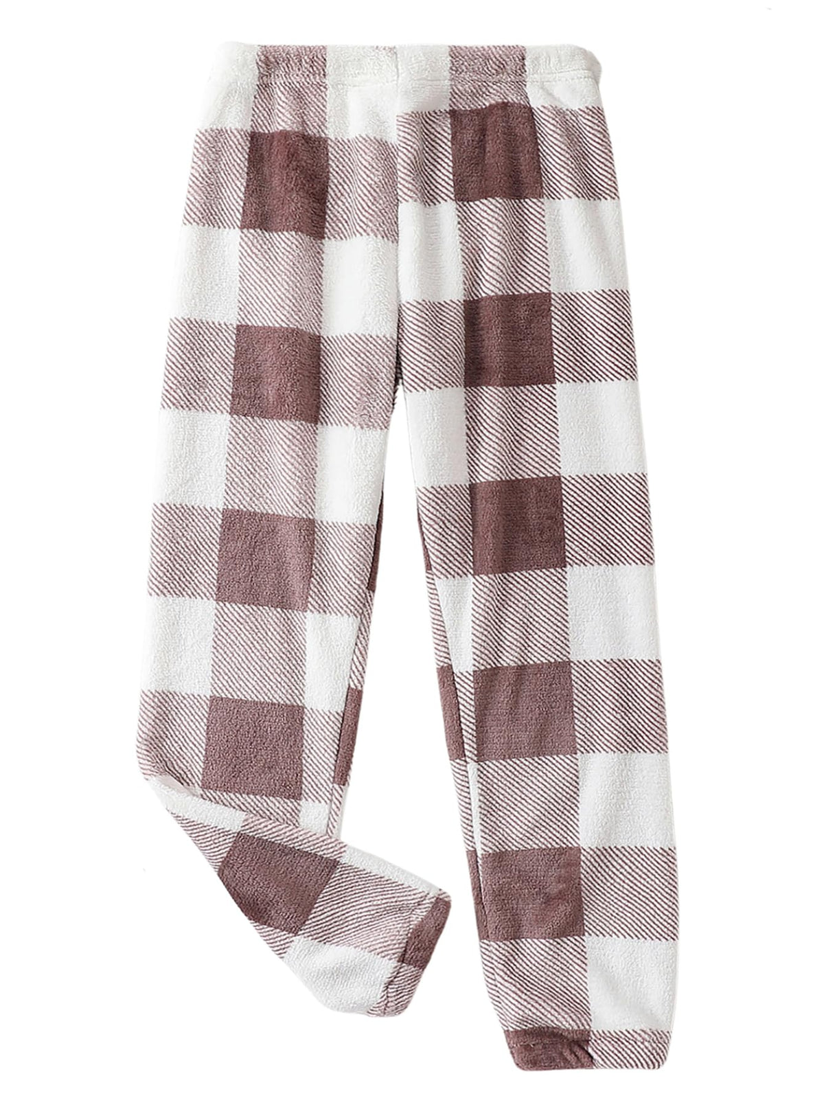 Verdusa Womens Buffalo Plaid Pajama Pants Cute Fuzzy Checkered Pj Pants Comfy Flannel Lounge Pants Apricot X-Large