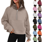 Jielayou 1/4 Zip Pullover Women Fall Fleece Oversized Sweatshirt Trendy Half Zip Hoodie Cropped Sweater with Thumb Hole Stand Collar Y2k Cute Hoodies Comfy Long Sleeve Pullover Sweaters with Pockets