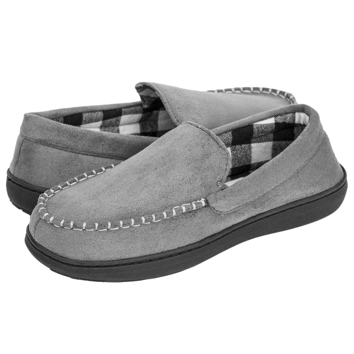 EUXTERPA Mens Moccasins Slippers Indoor Outdoor Classic Comfy Warm Soft Memory Foam Slippers Moccasin Shoes for HusbandDadBrother Anti-Slip Outsole Grey