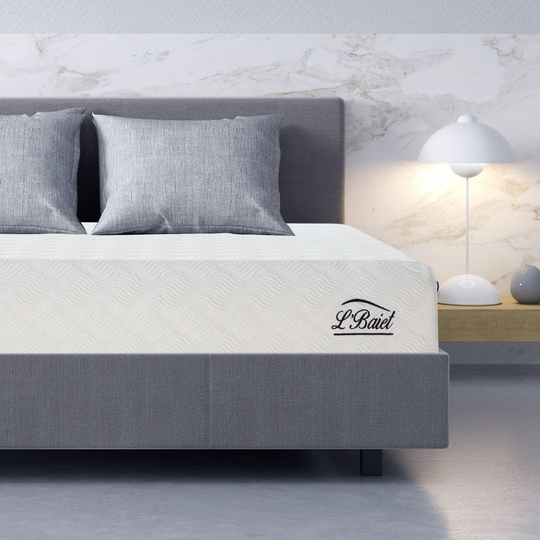 L’Baiet 6” Gel Memory Foam Mattress Queen Size/Bed in a Box/Medium Firm/Breathable Cooling-Gel Comfort Technology/Pressure Relief/Comfy Support/Soft Fabric Cover/CertiPUR-US Certified