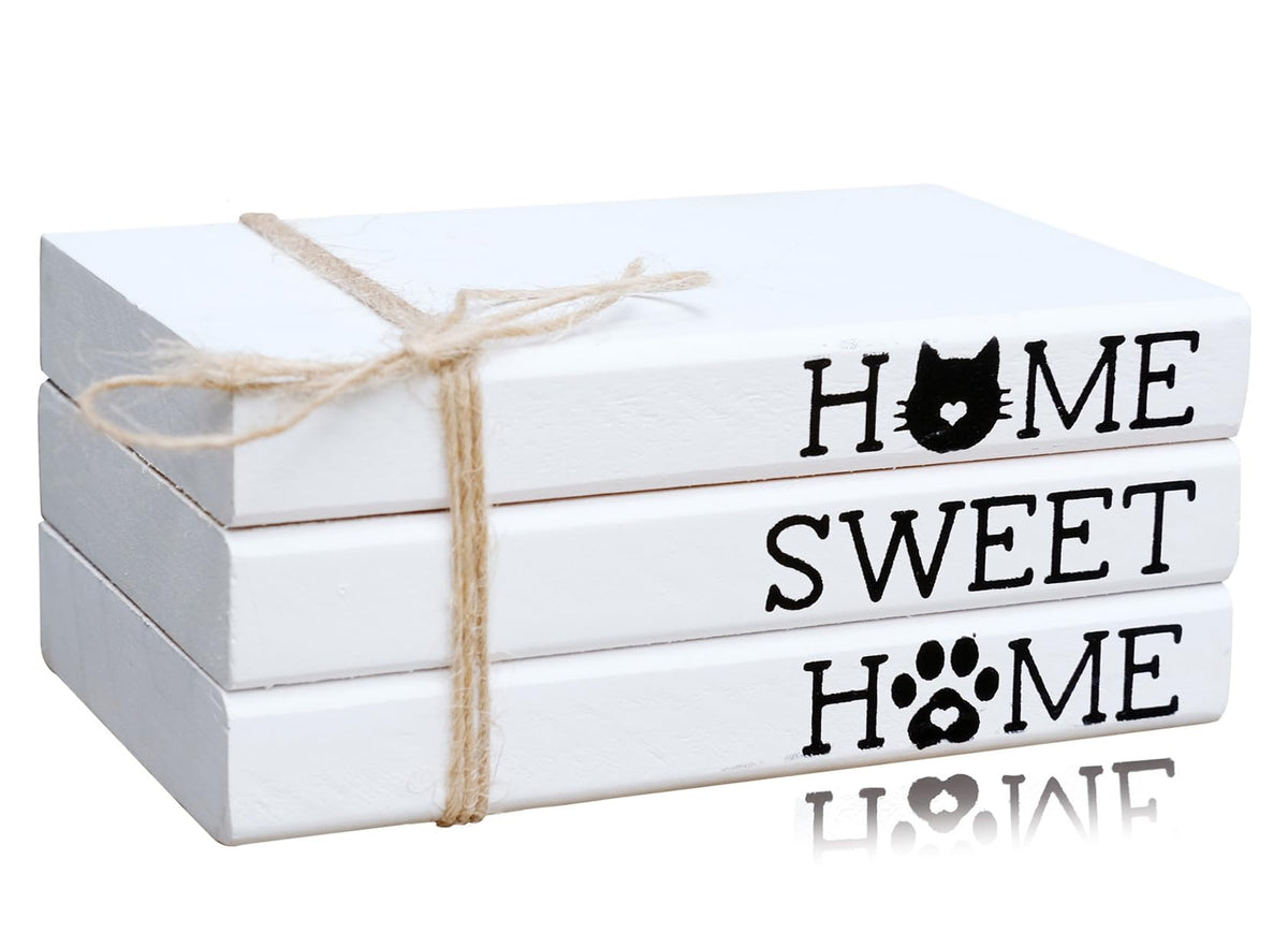 LIVDUCOT Cat Decor For Home Cat Decorations Gift for Cat Lovers Farmhouse Cute Cat Tiered Tray Decor Home Sweet Home Wooden Book Stack Sign Cat Themed Room Decor