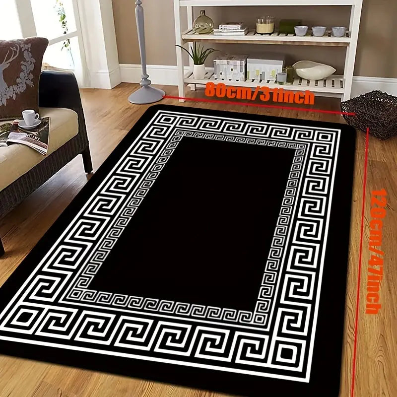 Modern Black and White Geometric Area Rug for Home