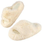Girls Fuzzy Memory Foam Slippers Comfy丨Kids Fluffy Plush Open Toe House Slippers丨Slip On Furry Home Slides丨Indoor Outdoor Fur Flip Flop Beige 11 Little Kid