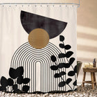 LIGHTINHOME Mid Century Shower Curtain 60Wx72H Inches Geometric Boho Abstract Plant Modern Neutral Eucalyptus Brown and Black Cloth Fabric Waterproof Polyester Bathroom Home Decor Set with Hooks