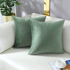 mixeoo Comfy Sage Green Throw Pillow Covers Decorative Square Solid Thick Velvet Super Soft Couch Cushion Cases for Living Room Sofa Decor Set of 2 14 x 14 Inch