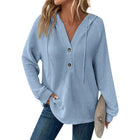 Deals Of The Day Hoodies For Women Oversized Casual Waffle Knit Sweatshirts With Hood Trendy Comfy Long Sleeve Button V Neck Loose Fit Pullover Fall Clothes(Sky Blue3X-Large)