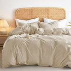 Wake In Cloud - Cotton Duvet Cover Set Twin Size Khaki Linen Color 100% Washed Cotton Linen Like Textured Breathable Percale Durable Comfy Farmhouse Neutral Bedding Set 3 Pieces
